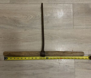 Vintage Primitive Xl Heavy Hand Forged Steel Two Handed Wood Handle Bale Hook 