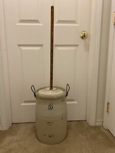 Antique 5 Gallon Red Wing Butter Churn Crock With Plunger And Lid