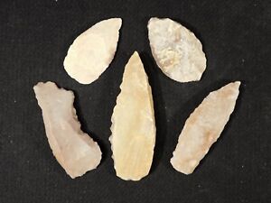 Lot Of Five Ancient Prismatic Flint Stone Tools Or Artifacts Algeria 86 8gr