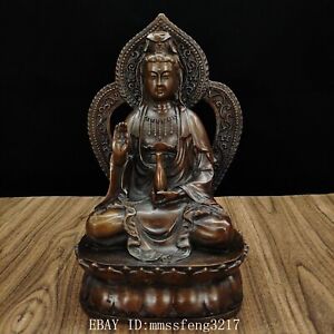 Old Tibet Brass Buddhist Figurine Goddess Kuan Yin Buddhism Statue
