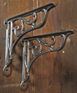 Pair Pewter 8 Antique Cast Iron Victorian Shelf Wall Cistern Brackets Br10px2 