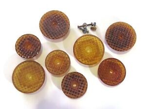 8 Antique Vintage Textured Waffle Amber Glass Drawer Pulls Knobs
