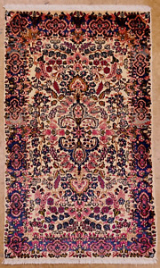 Kermann Floral Ivory Red Hand Knotted Wool Oriental Area Rug 3 X 4 11 