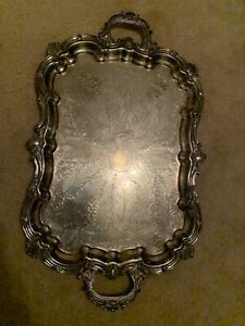 Vintage Birmingham Silver Co Elaborate 20 Silverplate Footed Butler S Tray