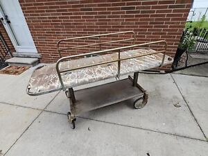 Vintage Hospital Exam Table Bed Industrial Metal Rolling Medical Gurney Cart