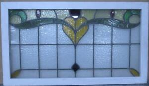 Old English Leaded Stained Glass Window Transom Floral Heart 39 X 22 