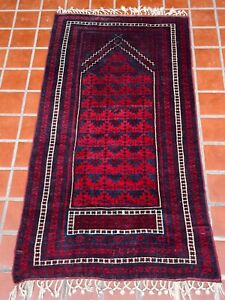 Vintage Afghan Balouch Dokhtar E Ghazi Wool Hand Knotted Prayer Rug 4 X 7 