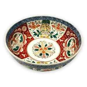 Imari Antique Japanese Porcelain Serving Bowl 9 25 Blue Red Gold Green Foo Dog