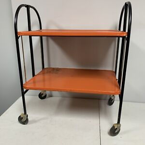 1950s Relyon Orange Folding Serving Tea Service Cart W Shelf Versa Table Petina
