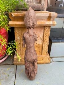 Old 1800 S Indian Antique Wooden Hand Carved Women Figure Statue Figurine 17 