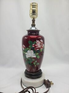 Fine Old Japanese Pigeon Blood Akasuke Foil Cloisonne Enamel Rose Bird Vase Lamp