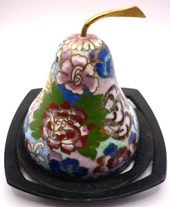Cloisonn Enamel Pear On Cast Iron Tray Box Vntg Chinese Approx 5 Tall Signed