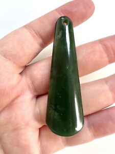 Vintage Estate Natural Green Nephrite Jade Hand Carved Large Pendant 2 45 