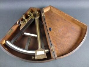 Beautiful Antique Wooden Octant In Wooden Box 