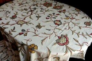 Antique Linen Blanket Gorgeous Colored Flower Crewel Embroidery 116x72 