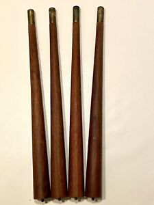Set Of 4 Mid Century Tapered Wood Walnut Table Legs 16 3 4 Brass Ends