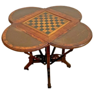Antique Game Card Table East Lake Victorian George Hess 1876 Drop Sides Mahogany