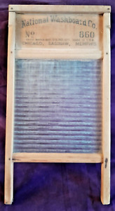 Antique National Washboard Co No 860 Glass Ribbed Scrub Board