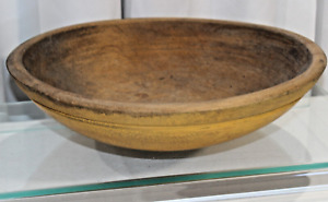 Antique 19th Century Wooden Dough Bowl Original Yellow Ochre Paint 12 75 