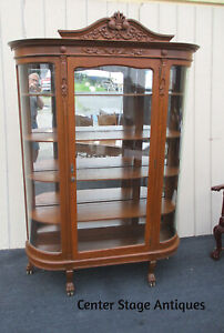 63309 Large Antique Victorian Oak China Cabinet Curio