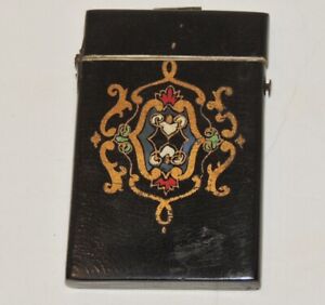 Beautiful Antique Victorian Lacquered Calling Card Case W Mother Of Pearl