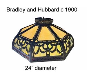 Antique Bradley Hubbard Chandelier E 20th Century Stain Glass 4 Lamp Fixture