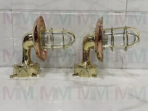 Nautical Arched Bulkhead New Brass Wall Swan Ship Light With Deflector Cover 2pc