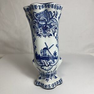 Antique Rare 18th Century Delft Blue Floral Tin Glazed Vase 10in Collectors Item
