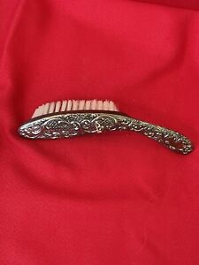 Vintage Sterling Silver Baby Hair Brush Art Deco Victorian Antique Wood Base 35