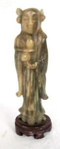 Chinese Carved Soapstone Figure Guanyin Kuan Yin Statue Dark Base 4 5 Inches