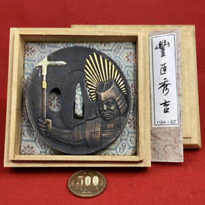 Tsuba Japanese Sabole Tsuba Toyotomi Hideyoshi Samurai Sabole In Paulownia Box