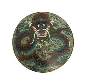 Antique 19th Century Green Chinese Cloisonne Dragon Lidded Box Estate Find