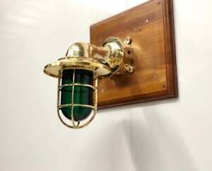 Vintage Style Brass Antique Nautical Wall Light With Junction Box Green Glass