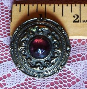 1 5 8 Antique Victorian Gay 90 S Brass Button Purple Pink Faceted Glass Jewel