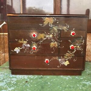 Japanese Wooden Small Tansu Drawer Chest Sewing Box Vintage H26 W32 5 D20 5cm
