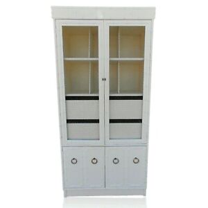 Vintage Omega Faux Bamboo Armoire Wardrobe Linen Cabinet Brass Pulls Palm Beach