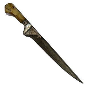 Indo Persian Peshkabaj Knife Dagger Damascus Blade Silver Koftgari Worked 15 
