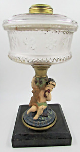 Antique Figural Composite Kerosene Stand Lamp Bacchus With Grapes Shamrock Font