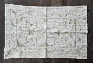 Superb Antique Farmhouse Hand Embroidered Open Cutwork Quilting Star Table Mat