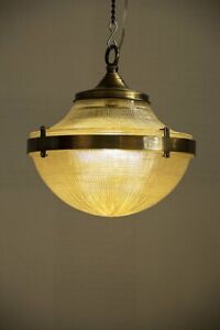 Antique Vintage Art Deco Brass Glass Ship Ceiling Fixture Hanging Light Lamp