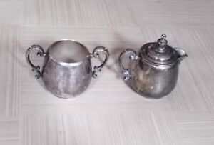 Vintage Wm Rogers Silver Plate Creamer Sugar Bowl Tea Coffee Set