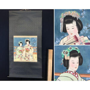 Bijinga Maiko Beauty Beautiful Figure Hanging Scroll Japan Kakejiku Antiques Art