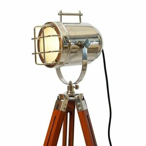 Nautical Decor Floor Lamp Searchlight Spotlight Wooden Tripod Stand Ghv08