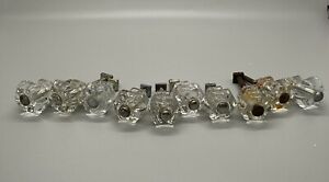 Set Of 10 Antique Clear Glass Hexagon Shape Cabinet Drawer Dresser Knob Pulls