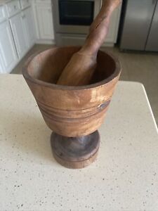 Antique Wooden Mortar And Pestle Large 7 Tall Primitive Hand Turned Free Ship