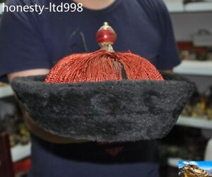 18 China Qing Dynasty Silk Gem Royal Officer Hat Cap Headgear Chapeau Headdress