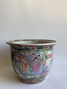 Antique Chinese Porcelain Canton Family Roses Hand Painted Planter Pot