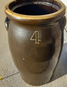 16 4 Gallon Stoneware Crock Brown 1800s