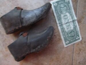 Rare Pair Of Early Handmade Antique Leather Child S Low Shoes Decoration C1820