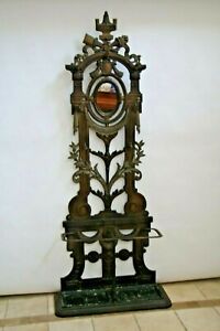 Antique Cast Iron Hall Tree Victorian Coat Rack Tilt Mirror Stand 100 Metal
